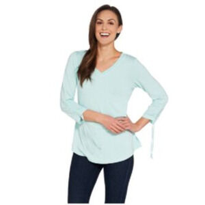 Isaac Mizrahi Live! SOHO Knit Top XL Mint Green Ruched 3/4 Sleeve QVC NWOT
